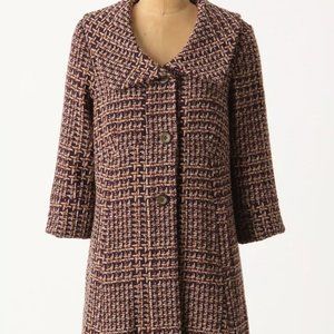Anthropologie Tiny Umbered Houndstooth 3/4 Sleeve Coat Large